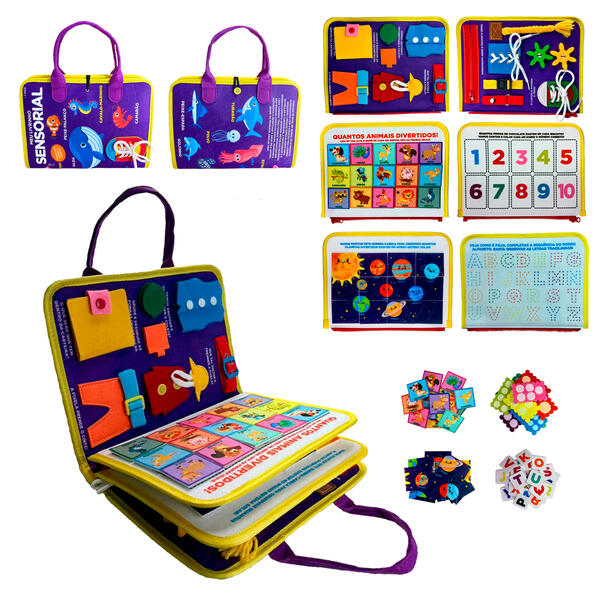 Livro Educativo Montessori: Meu Livrinho Sensorial Maleta Educativa - Fundo